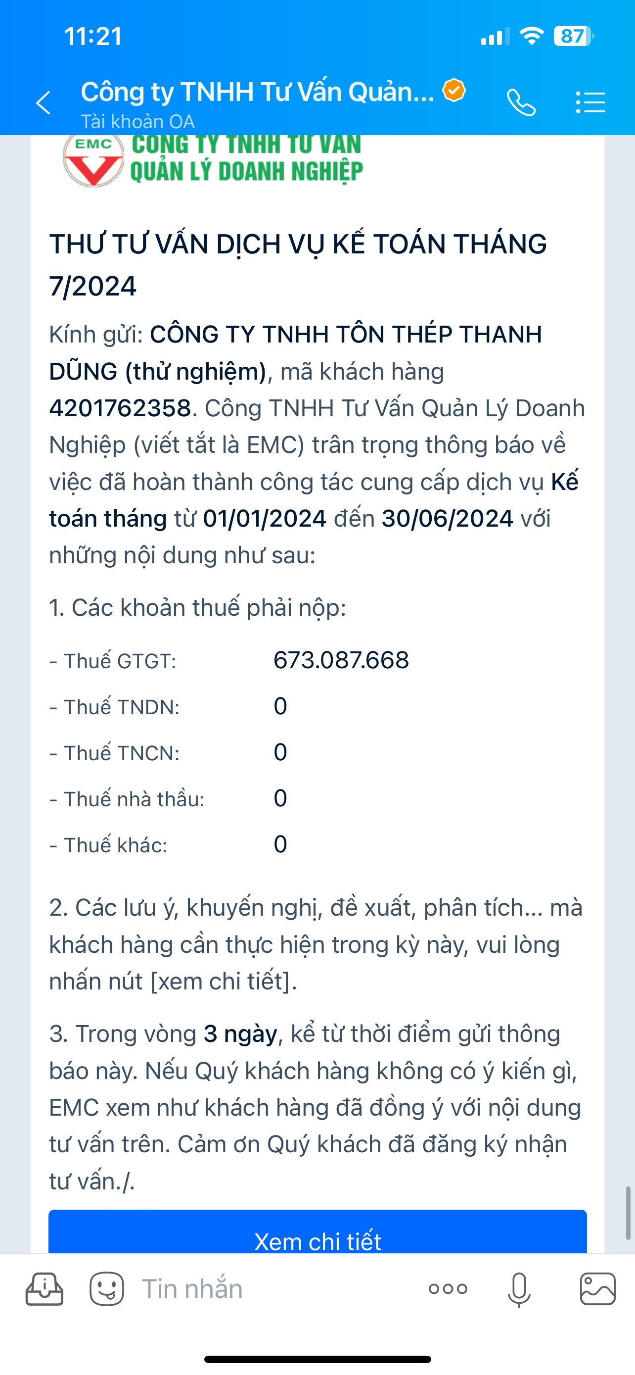 Mẫu thư tư vấn dịch vụ kế toán ZNS